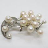 Vintage silver brooch Japanese 950std silver set with 15x cultured pearls possibly Miki Morto