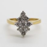 Marquis shaped 9 stone diamond ring approx .36ct 3.05g size J