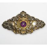 Sterling 925 silver brooch with amethyst centre stone 4" long