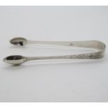 Bright cut silver sugar tongs London 1806 makers Duncan Urquhart and Naphtali Hart 30.5g