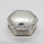 Small hexagonal silver pill box stamped 925