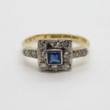 Deco 18ct diamond and sapphire ring dated 1928 size N