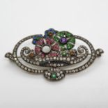 Silver brooch containing red, green and blue stones 2.5" in original box from Cape Town, South