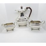Coffee pot, milk jug, sugar bowl and tongs full silver HM 1086g total