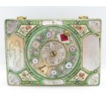 Very early ivory & mother of pearl Bezique or Bridge card marker - box has rotating lid with