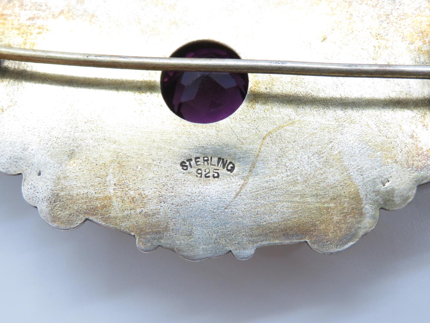 Sterling 925 silver brooch with amethyst centre stone 4" long - Bild 3 aus 3