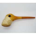 Early Meerschaum and amber duck pipe - beautiful detail with glass eyes - boxed