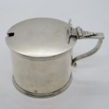 Large HM mustard pot with intact blue glass liner excellent HM silver weight 145g