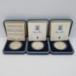 3x silver proof Prince of Wales and Lady Diana Spencer crowns