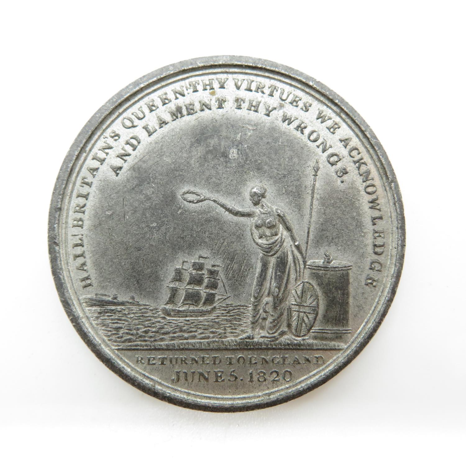 Coin depicting Caroline - Hail Britain's Queen the virtue we acknowledge and lament thy wrong, - Image 2 of 2