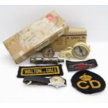 2x compasses, 1 whistle and 1 wristwatch by PEERCEE plus some cloth badges