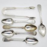 Collection of 5x early Victorian Newcastle HM teaspoons also one set of sugar nips 165g total weight