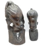 2x African Hardwood carvings - 1 - 11" high and 1 - 8" high