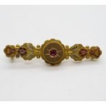 Victorian ruby brooch with applied rose and yellow gold floral decor Birmingham 1888HM