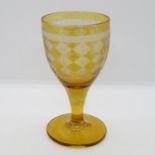 Early etched yellow tumbler glass perfect condition