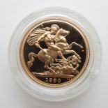 1980 proof full sovereign in case with paperwork