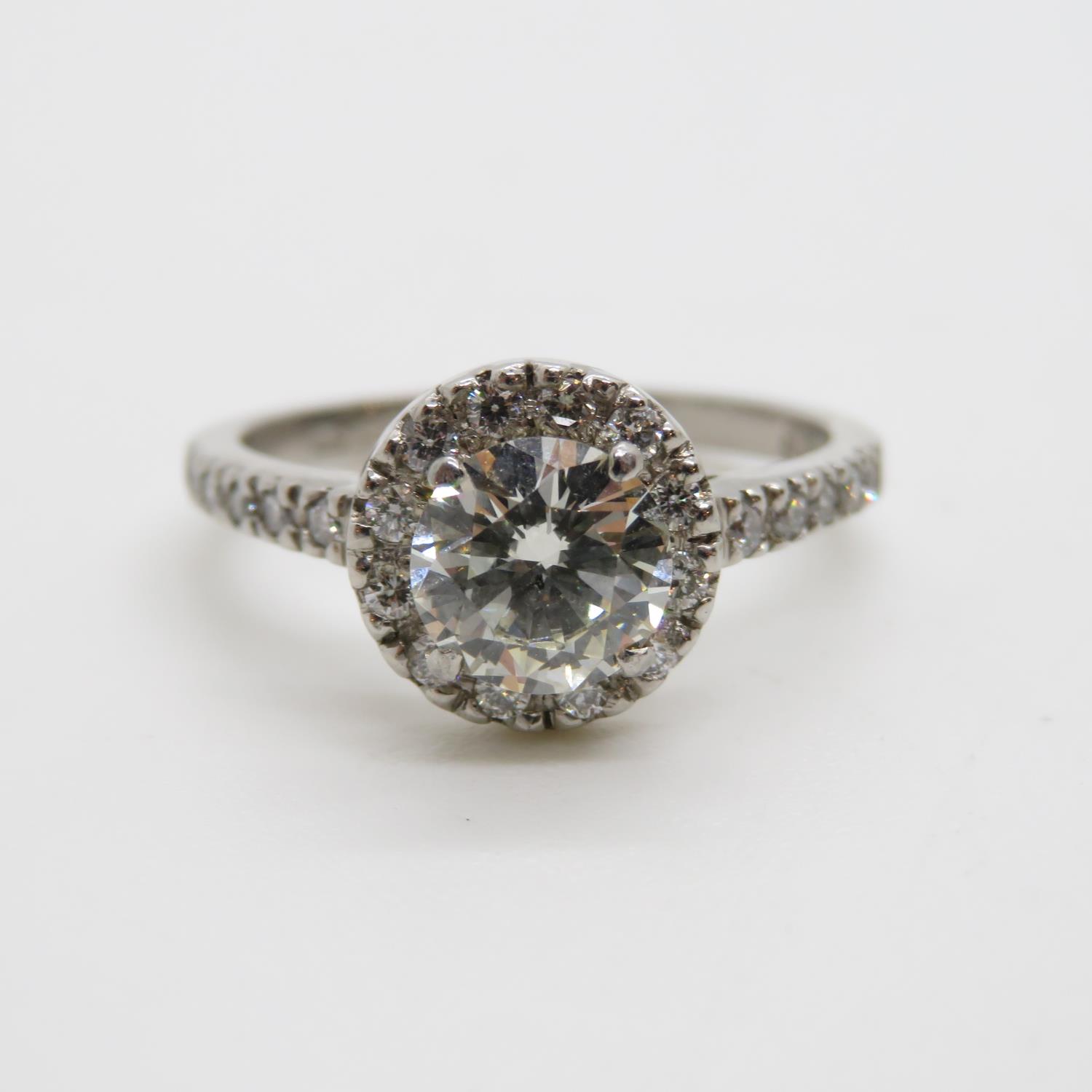 1ct diamond and platinum halo solitaire ring size M I/J colour SI2 clarity