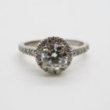 1ct diamond and platinum halo solitaire ring size M I/J colour SI2 clarity