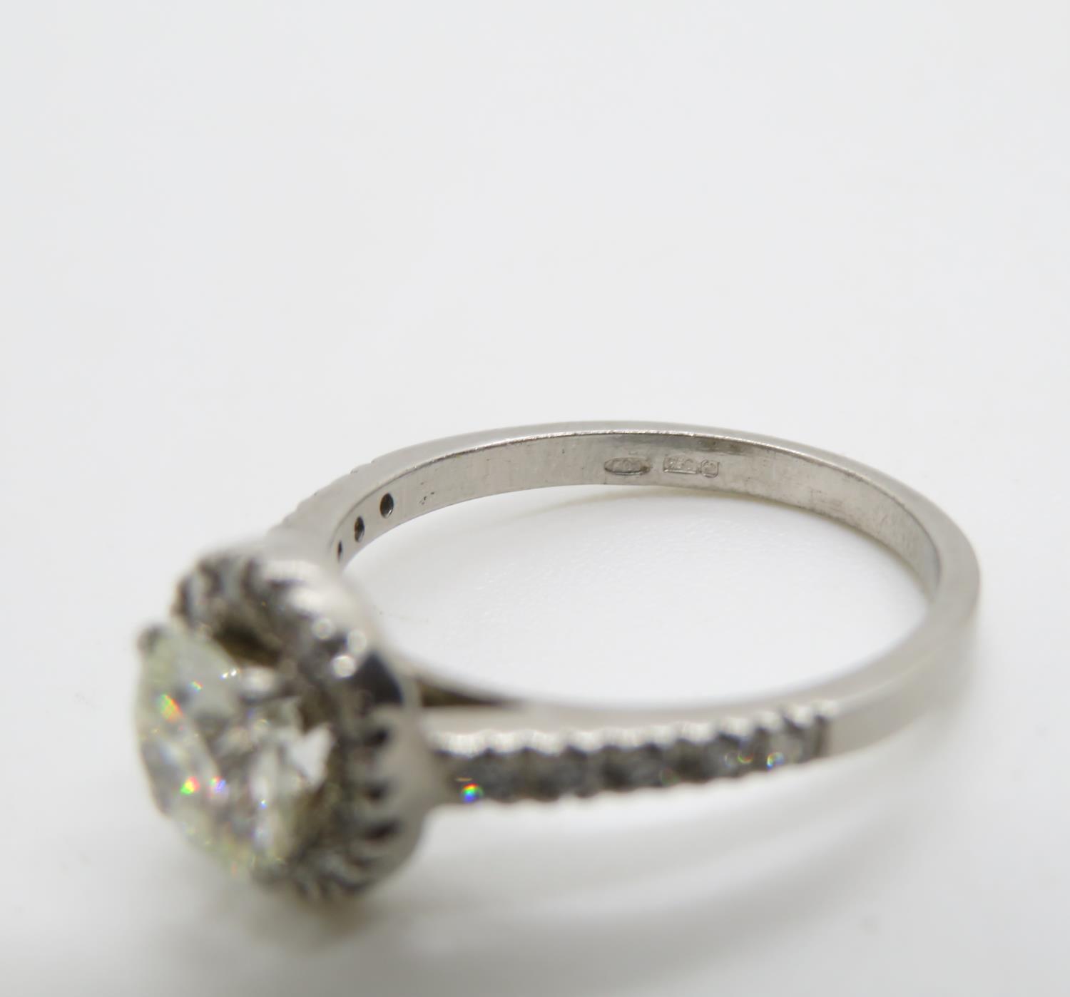 1ct diamond and platinum halo solitaire ring size M I/J colour SI2 clarity - Image 4 of 4