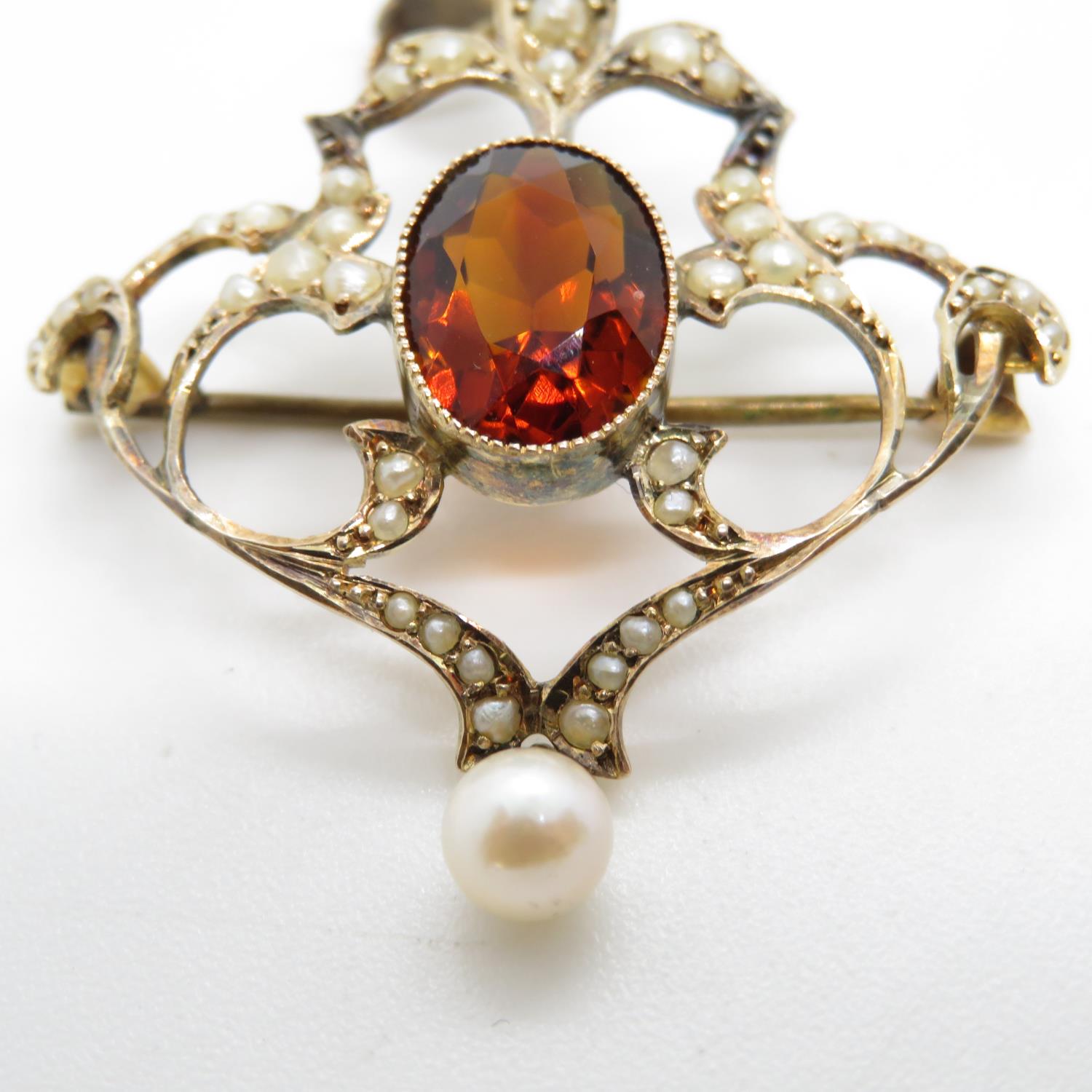 Victorian 9ct gold citrine and pearl brooch pendant C1890 - Image 2 of 4