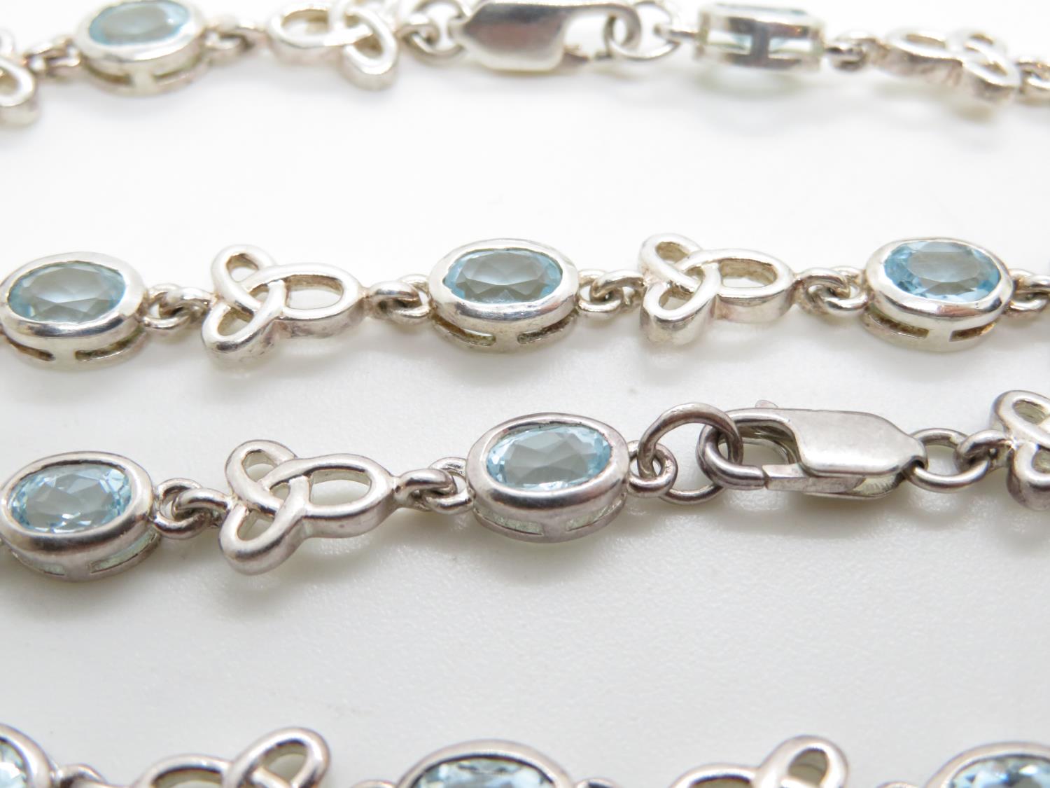 2x Celtic silver bracelet set with oval blue topaz stones matching pair fully HM 7.5" 20g - Image 3 of 4