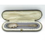 Boxed silver dessert spoon in fitted leather box