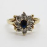 Vintage sapphire and diamond cluster ring fully HM size M