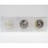 3x different 5 Euro silver coins in cases