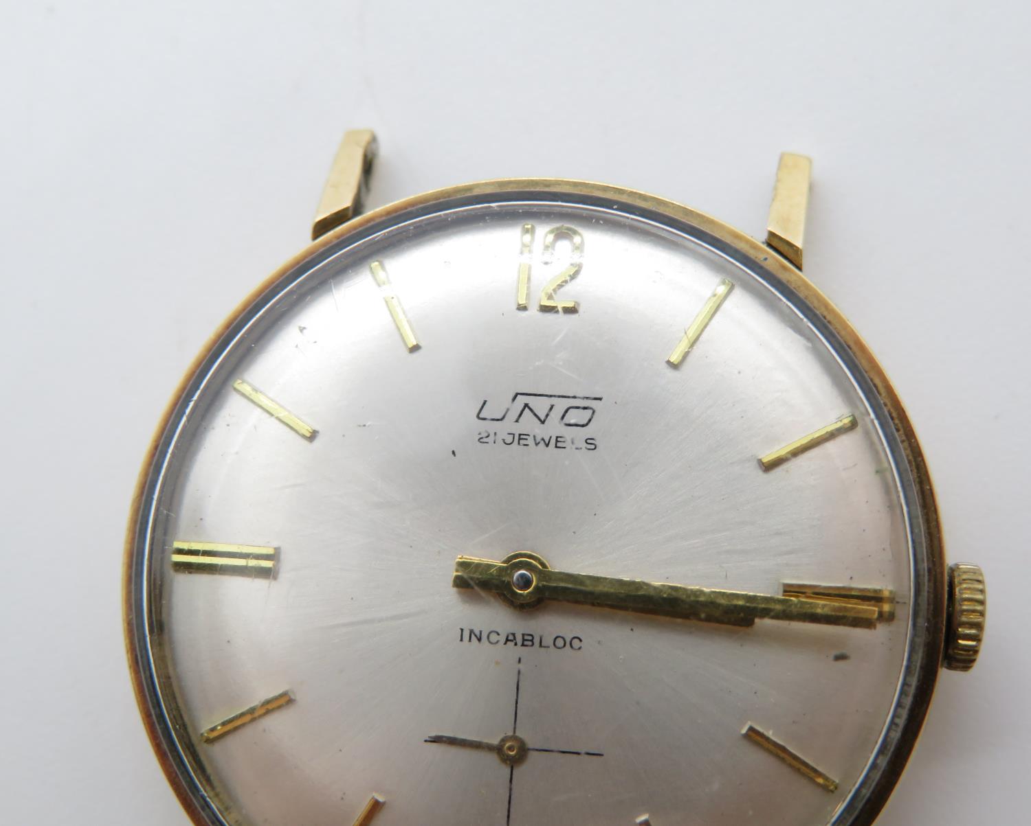 UNO 21 jewels Incabloc 9ct gold watch 34mm dial overall weight 20.5g - watch runs - Image 3 of 3