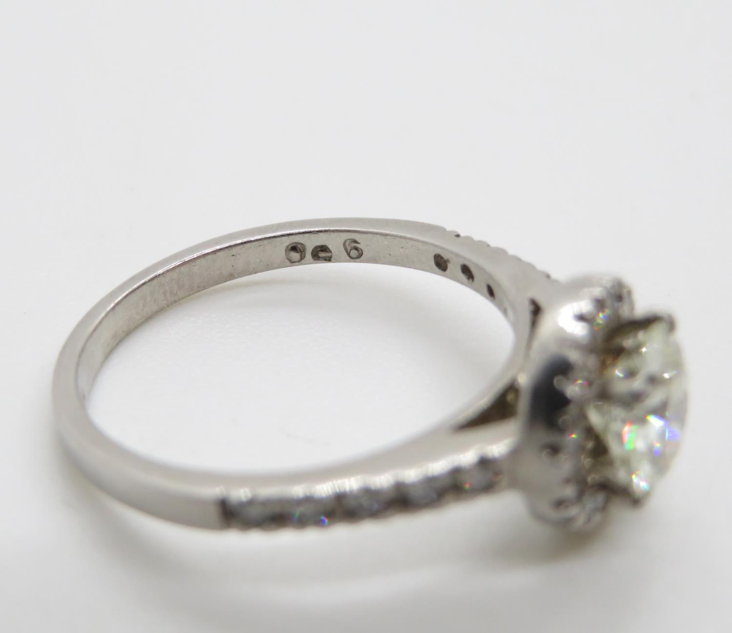 1ct diamond and platinum halo solitaire ring size M I/J colour SI2 clarity - Image 3 of 4