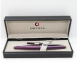 Sheaffer fountain pen with purple metallic enamel in as new condition with box and spare well