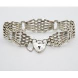 Silver 5 bar bracelet with lock and chain London 1979 7.25" 16.5g