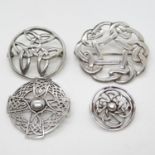 4x silver Celtic brooches 30g