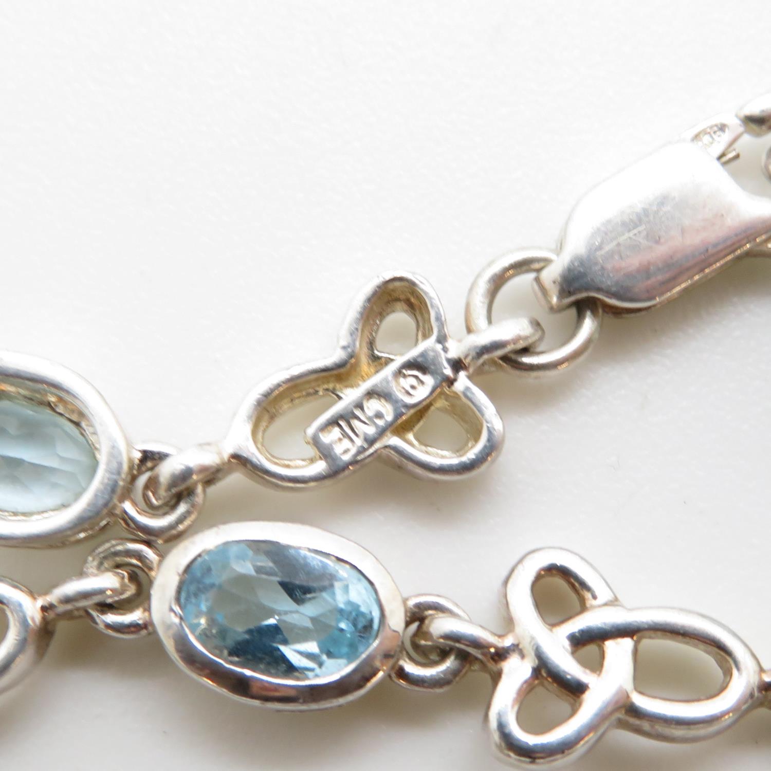 2x Celtic silver bracelet set with oval blue topaz stones matching pair fully HM 7.5" 20g - Image 4 of 4