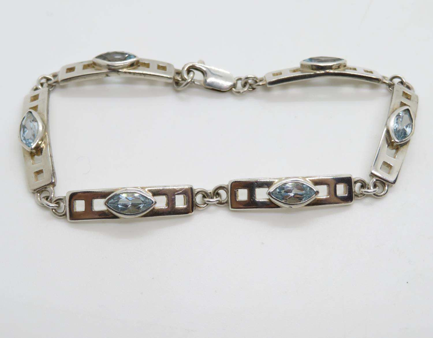 Vintage silver bracelet in style of Mackintosh set with blue topaz HM Edinburgh 2000 7.75" 14.1g