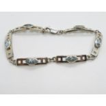 Vintage silver bracelet in style of Mackintosh set with blue topaz HM Edinburgh 2000 7.75" 14.1g