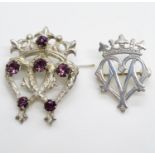 Silver luckenbooth brooch by Ward Bros. C1950 set with purple stones and another unmarked