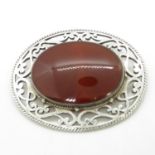 Large vintage HM Scottish brooch with agate stone Celtic design 2.5" x 2" 29.6g