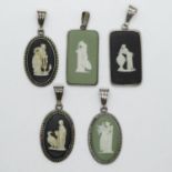 5x sterling silver Wedgewood pendants including one black Jasper ware 17g