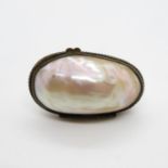 Small 1" x .5" mother of pearl shell box - nice tight hinges and fittings