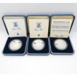 3x boxed silver proof coins commemorating Prince of Wales and Lady Diana Spencer