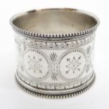 Victorian silver napkin ring engraved with crest of clan Ainslie 27.6g HM London 1874 maker Edward