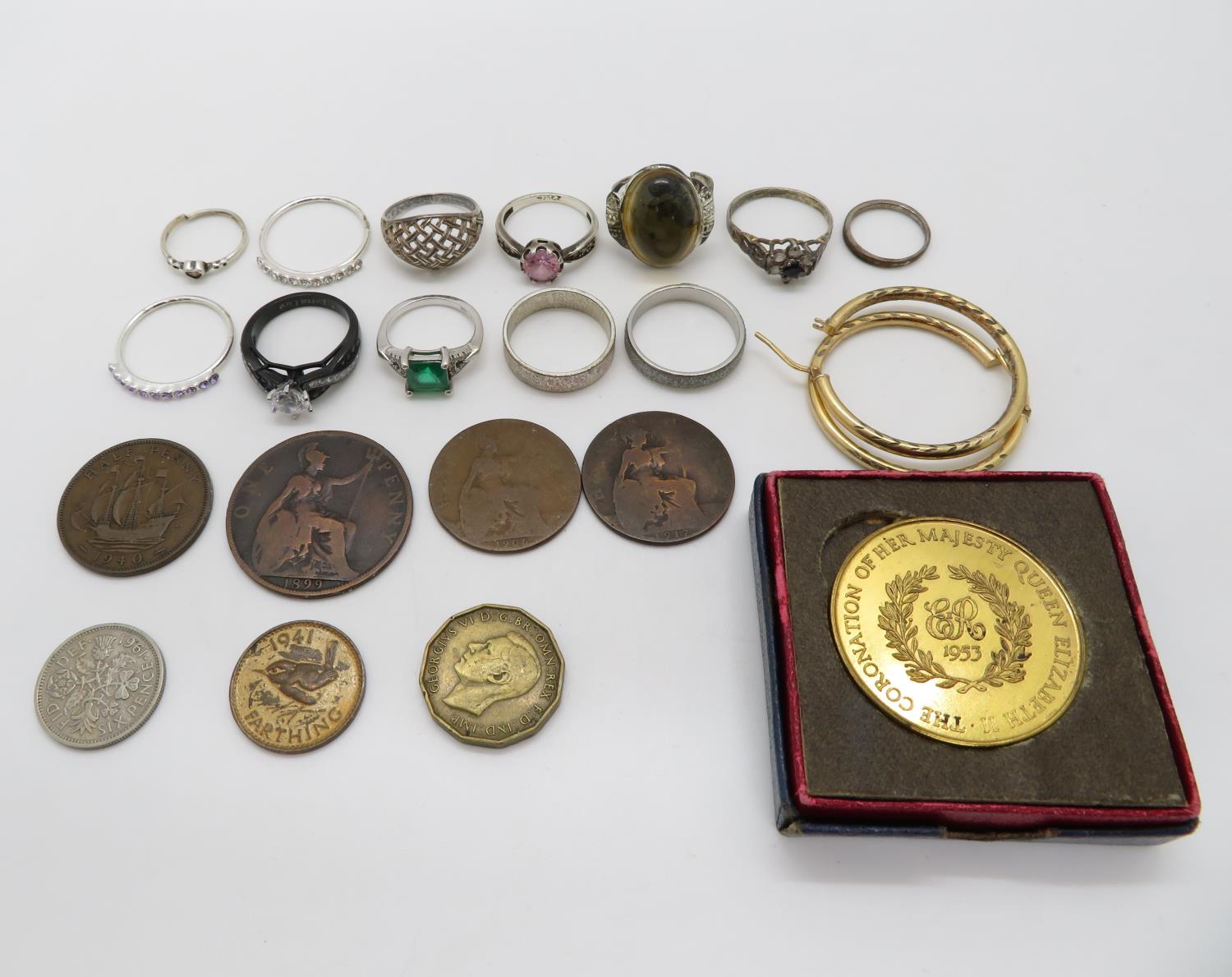 Collection of costume jewellery and coins