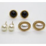 3x pairs 9ct gold earrings 1.9g