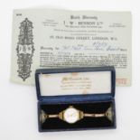 9ct gold JW Banson, London wristwatch with expanding bracelet fully HM and working - inscription