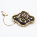 14ct antique mourning brooch with seed pearl floral design 10.4g