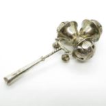 HM silver baby rattle with bells 6" long