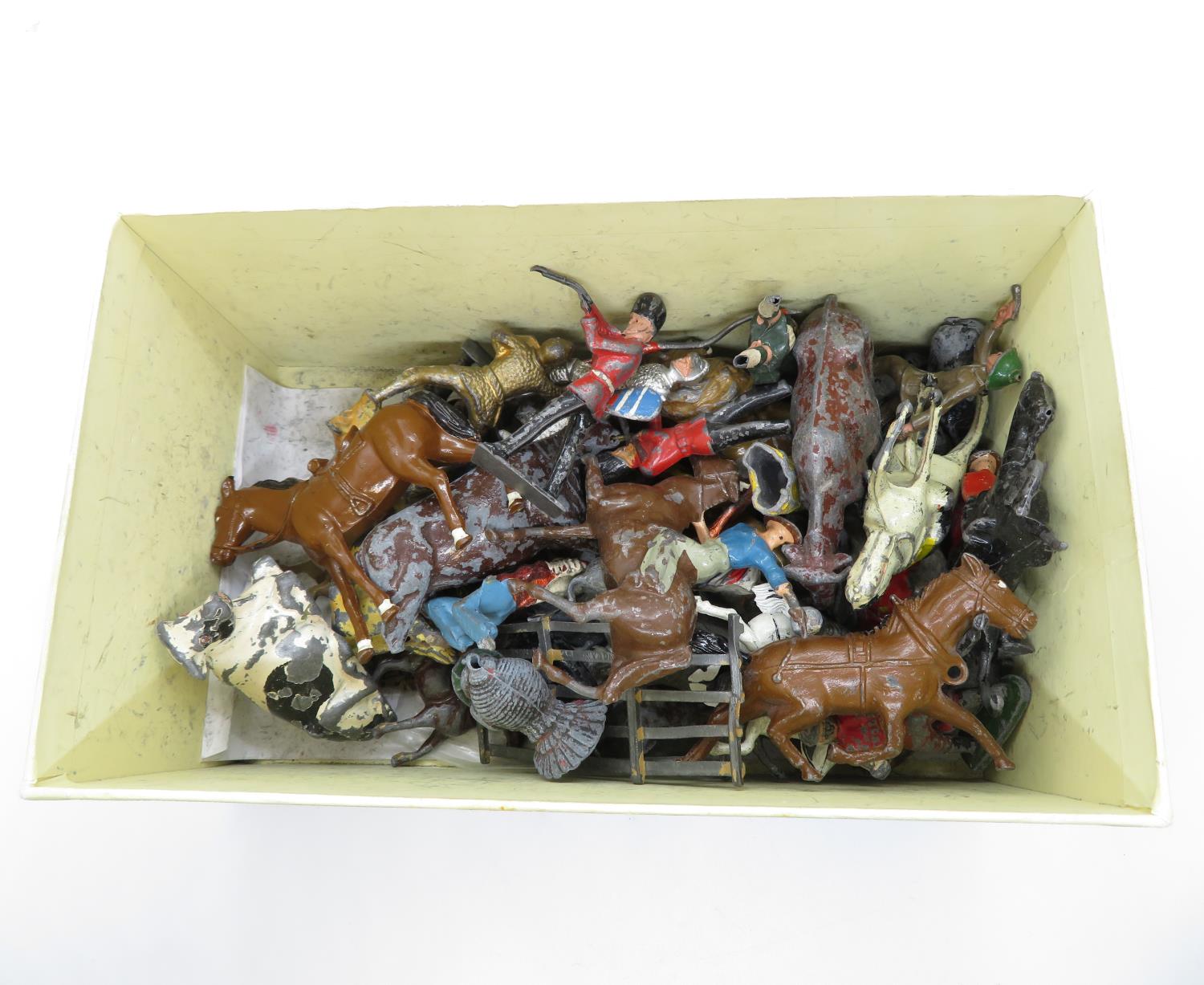 Box of play work lead animals and soldier's horses