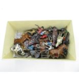 Box of play work lead animals and soldier's horses