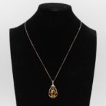 9ct citrine paste drop necklace 4.4g